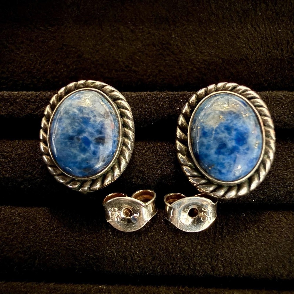 Sterling Silver QT Quoc Denim Lapis SW Rope Earrings W/925 Butterfly Backs